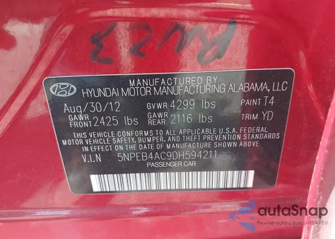 2013 Hyundai Sonata Gls from USA, damaged, VIN 5NPEB4AC9DH594211